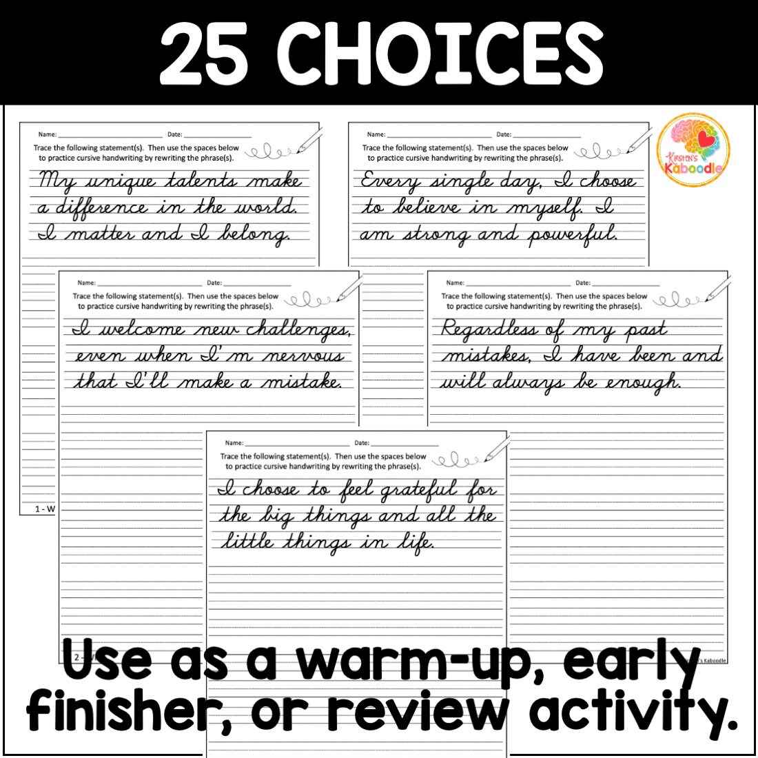 Cursive Handwriting Practice for Kids Using Positive Affirmations and ...