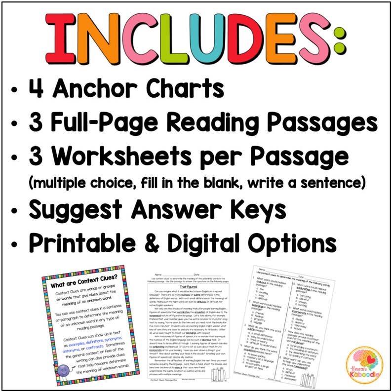 Context Clues Activities: Reading Passages Worksheets, Anchor Charts ...