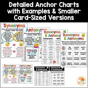 Synonyms and Antonyms Anchor Charts: Word Study Reference Sheets ...