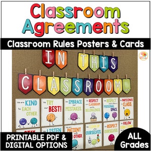 Carteles de reglas del aula para niños, tablón de anuncios de acuerdos de aula para reglas escolares, carteles de reglas del aula primaria