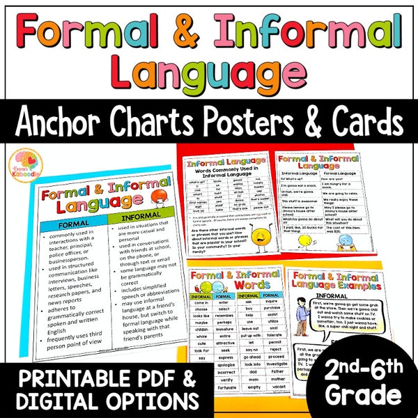 Formal and Informal Language Anchor Charts: Reading Skills Reference Posters