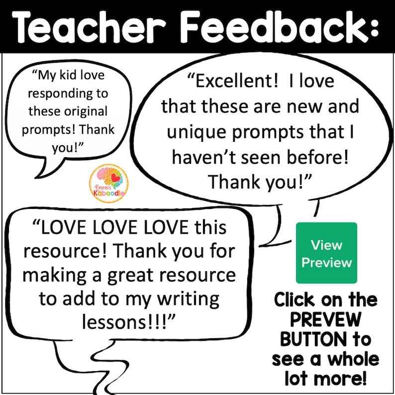 Puede incluir: Comentarios de profesores sobre un recurso con indicaciones de escritura. Los comentarios son positivos, con frases como "&iexcl;ME ENCANTA ME ENCANTA ME ENCANTA este recurso!" y "&iexcl;Excelente! Me encanta que sean indicaciones nuevas y &uacute;nicas que no hab&iacute;a visto antes!"