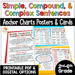 Simple, Compound, and Complex Sentences Anchor Charts: Reading Skills Posters