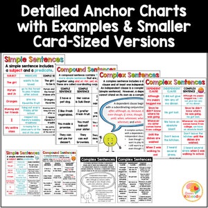 Simple, Compound, and Complex Sentences Anchor Charts: Reading Skills ...