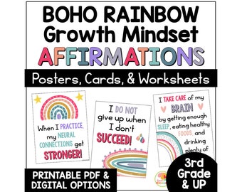 BOHO Growth Mindset Positive Affirmations Posters Bulletin Board Kit