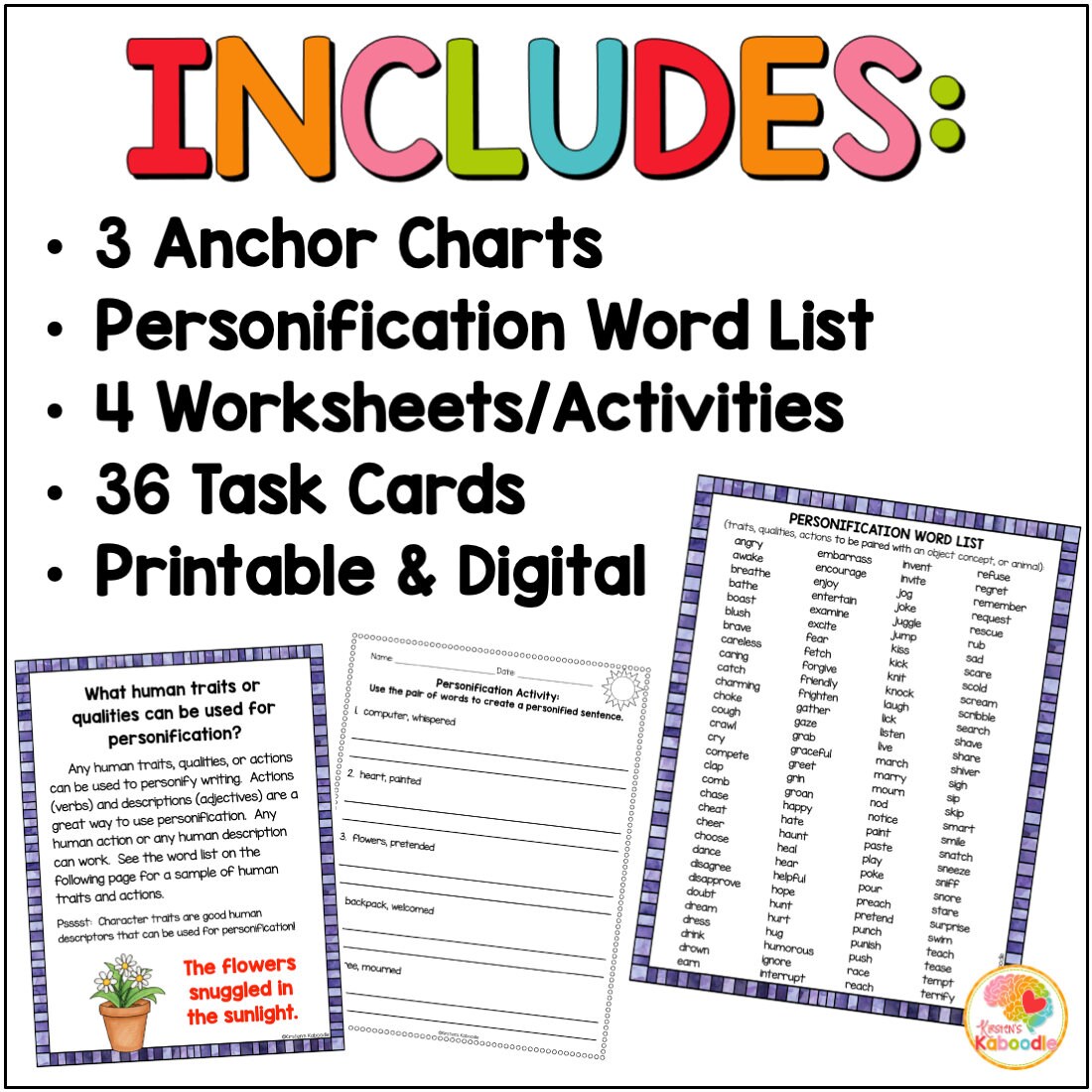 Personification Activities, Task Cards, Anchor Charts, and Worksheets ...