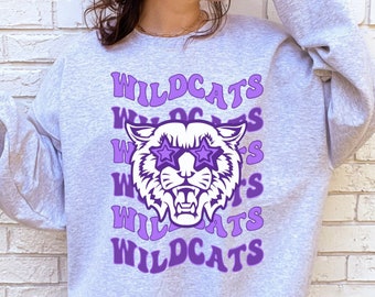 Wildcats Sweatshirt, Kansas St. Wildcats Sweatshirt, Retro Wildcat Crewneck, Football Gameday Sweatshirt, Groovy College Tailgate Crewneck