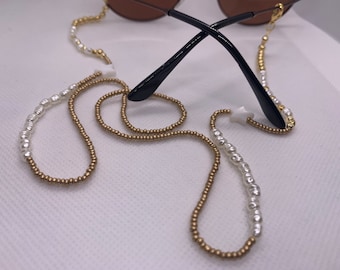 Beaded Eyeglass Chain: Pearl & Sand Bead Sunglasses Holder