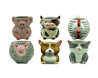 Animal Succulent Planters - Set of 6 - Cute Dog Cat Sheep Pig Cow Chicken Indoor Succulent Pots