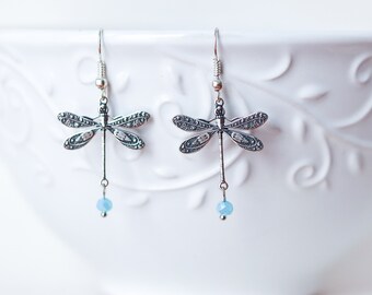 Silver dragonfly earrings