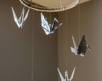 Origami bird baby mobile