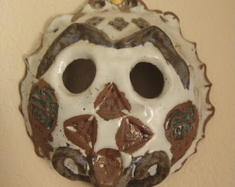 Handmade White Clay Wall Mask: Blue