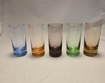Set of Five Colored Glass Shot Glasses