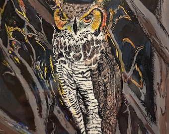 Framed Horned Owl Original Drawing