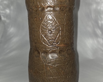 Hand Etched Vase: Wheel Thrown Sienna Brown Ceramic