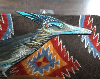 Handmade painted wooden roadrunner