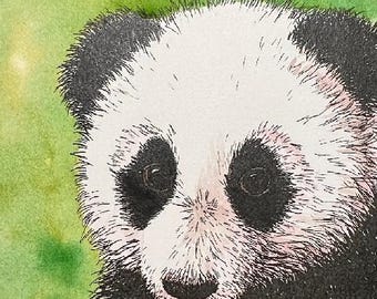 PANDA BEAR Hand-painted print, 5x7 in