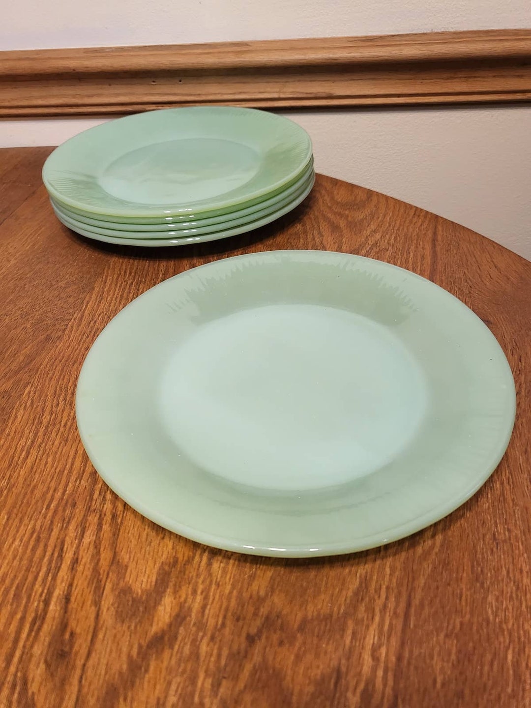 6 Vintage Jadeite Fire King Jane Ray 9 Inch Plates Etsy
