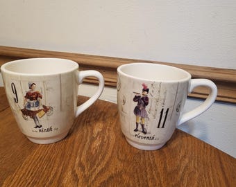 William Sonoma Twelve Days of Christmas Mugs 9-12 (2 Mugs)