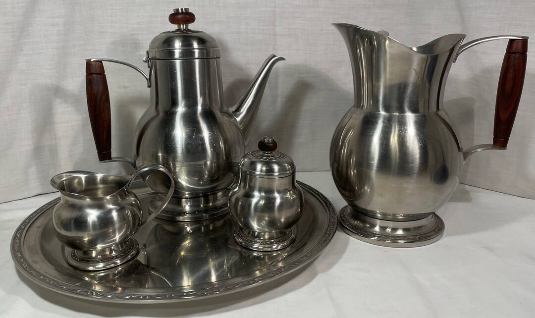 5pc Oneida Set Stainless Steel Coffee Pot Tray Sugar Creamer Etsy