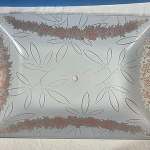 Vintage 14" x 10" Frosted Floral Glass Rectangular Ceiling Light Shade Diffuser