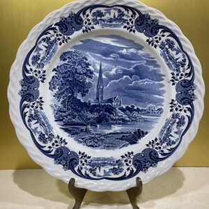 Vintage Grindley Scenes After Constable Salisbury Cathedral Blue White Plate