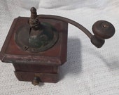 Vintage ELMA Tabletop Coffee Bean Grinder Mill Metal Wood with turn crank