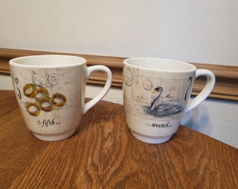 William Sonoma Twelve Days of Christmas Mugs 5-8 (2 Mugs)