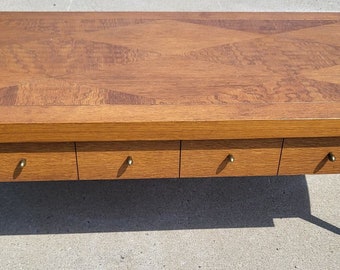 Lane Mid Century Walnut and Brass Coffee Table w/ Draw 44" W x 21" D x 14.25" H