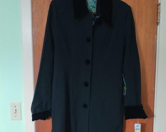 2OH Threads Black Long Military Jacket Coat Velvet Accents Sz Small Retail