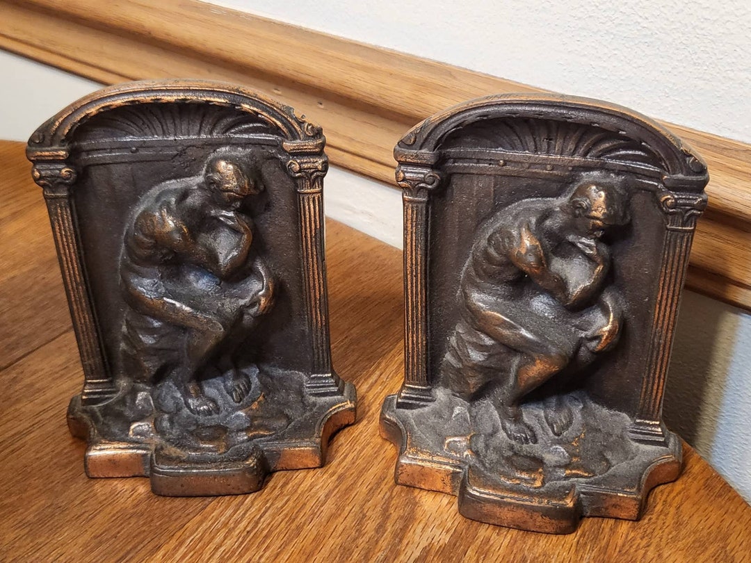 Art Deco Thinker Brass Bookends Etsy