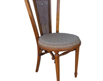 Vintage Cane back padded dinning side chair carved legs beautiful wood unique