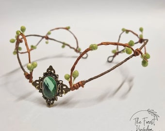 Tiara élfica Verde MÁGICA - Corona de elfo del bosque - Diadema fantasía para ferias, festival ,carnaval-Tiara de hada, corona de ramas