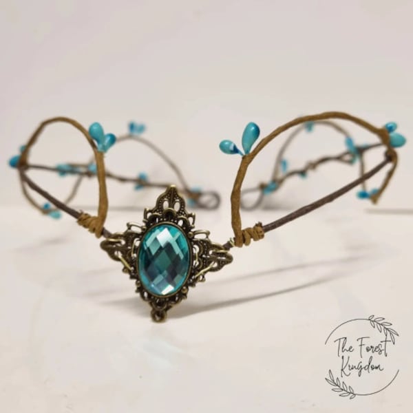 Elven tiara - sky blue fairy crown, magical forest blue elf tiara, Jasmin fantasy headband - The Forest Kingdom