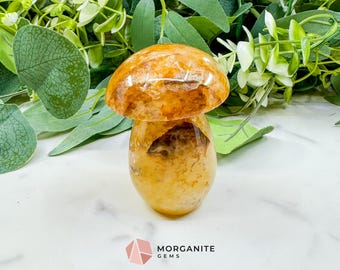 Large 3" Golden Quartz Crystal Mushroom – Polished Yellow Quartz Sculpture – 9oz Hand-Carved Gemstone for Confidence, Joy, & Solar Plexus En