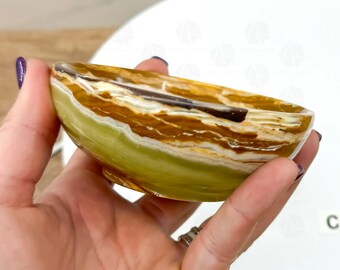 Bol en onyx de 10 cm fabriqué à la main – Décoration unique en pierre naturelle