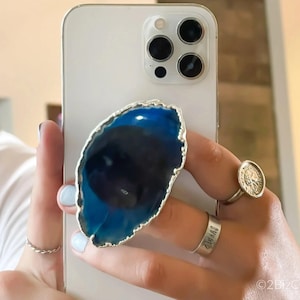Silver Plated Agate Phone Grip | Crystal Phone Stand | Crystal Phone Charm | Crystal Phone Accessory | Slice Agate Phone | Phone Charm