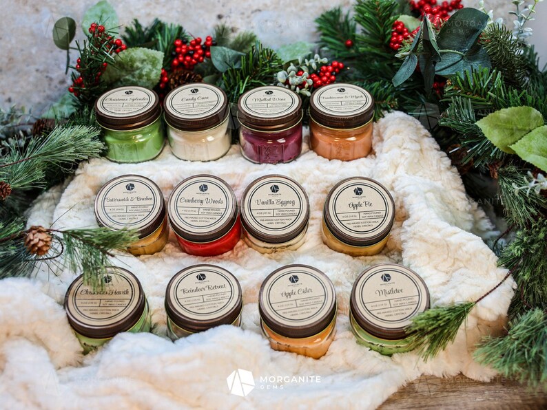 Christmas Candles, Holiday Candles, Yule Candles, Scented Holiday Candles, Hand Poured, Soy Candles, Mistletoe, Eggnog, Mulled Wine