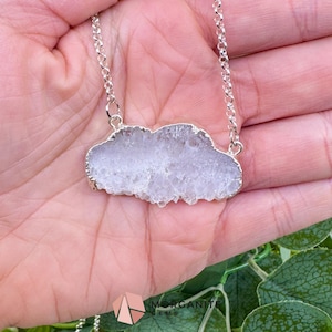 Clear Quartz Cloud Necklace – Polished Druzy Crystal Cloud Pendant – Silver Tone Chain for Clarity, Focus, & High Vibrations
