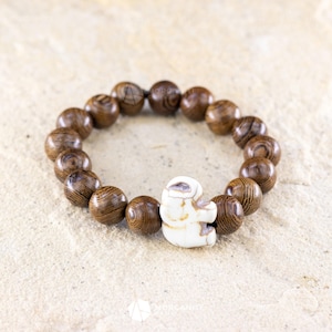 Wenge Wood Beaded Bracelet: Elephant Charm, Animal Totem Jewelry