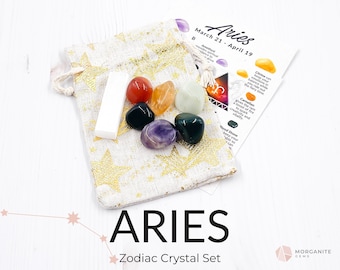 Zodiac CRYSTAL SET, ARIES Crystals, Healing Crystal Set, Original Aries Gemstone Crystals Set with Gift Box