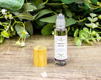 Crystal-Infused Anxiety Relief Essential Oil Roll-On Blend, Calming Aromatherapy (10ml)