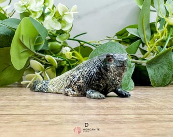 Hand-Carved Iguana in Green Serpentine – Unique & One-of-a-Kind Sculpture