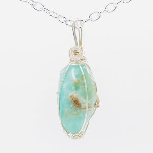Wire-Wrapped Smithsonite/Caribbean Calcite with Sterling Necklace by Josh Felix