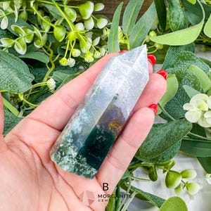 Moss Agate Tower Point – Tranquil Earthy Charm for Spiritual Connection