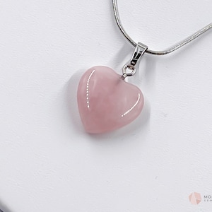 ROSE QUARTZ PENDANT, Heart Stone Necklace, Pink Stone Pendant, 925 Silver Plated 18inch Healing Crystal Pendent Heart Shaped Jewelry