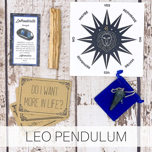 Leo Pendulum Set | Pendulum Dowsing Mat Set | Pendulum Mat Set | Pendulum Starter Kit | Dowsing Kit | Pendulum Reiki Healing | Zodiac