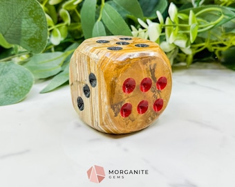 Large 2" Polished Banded Onyx Crystal Dice No.1 – Heavy Oversized Stone Die – Decorative Carved Gemstone for Game Room Decor, Luck, & Ground