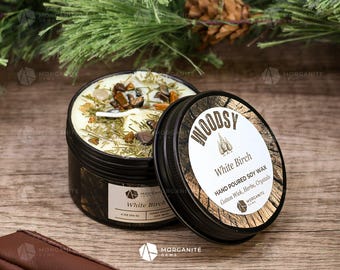 Crystal Candle for Men, Handmade Candle, Black Tin, Luxury, Woodsy, Tactical, Rustic