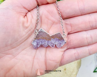 One-of-a-Kind Polished Amethyst Mountain Necklace – Hand-Shaped Druzy Crystal Peaks – Unique Purple Quartz Jewelry for Peace & Intuition